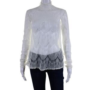 Leo & Lin Women's Mock Neck Long Sleeves Lace Blouse Cream Size XS